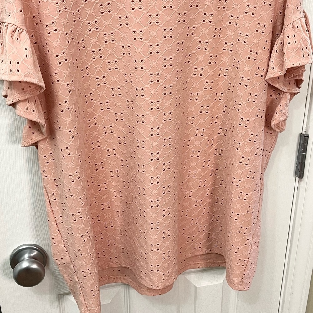 LC Lauren Conrad Pink Ruffle Sleeve Eyelet Top Women’s Size XL - Picture 4 of 8